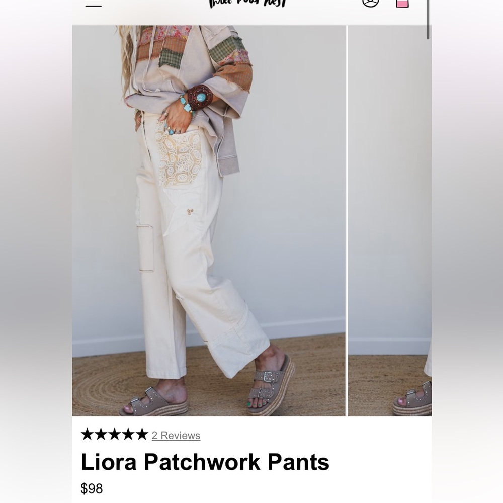 Three Bird Nest Cream Wide-Leg Patchwork Pants